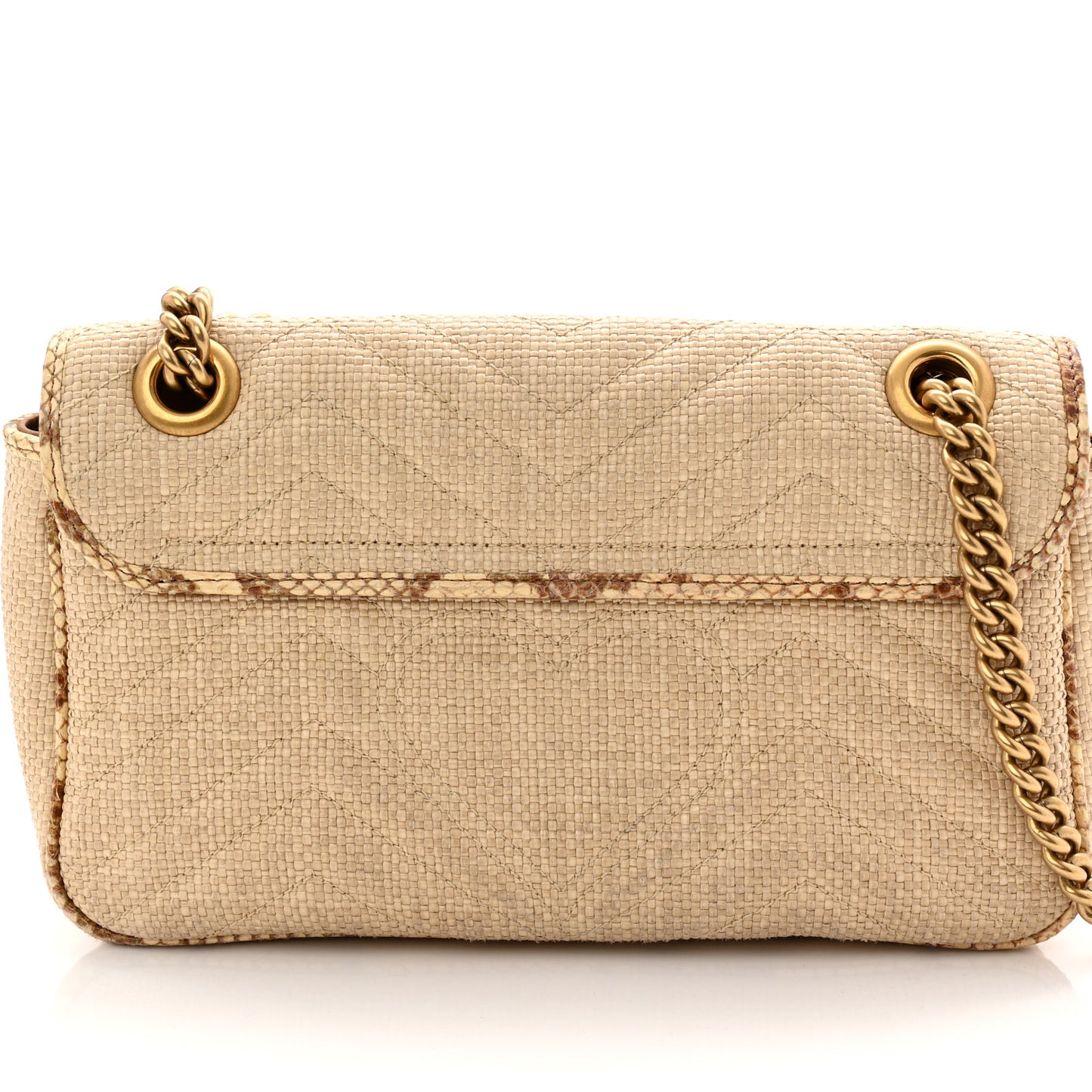Raffia Elaphe Matelasse Small GG Marmont Shoulder Bag Natural Cream Brown