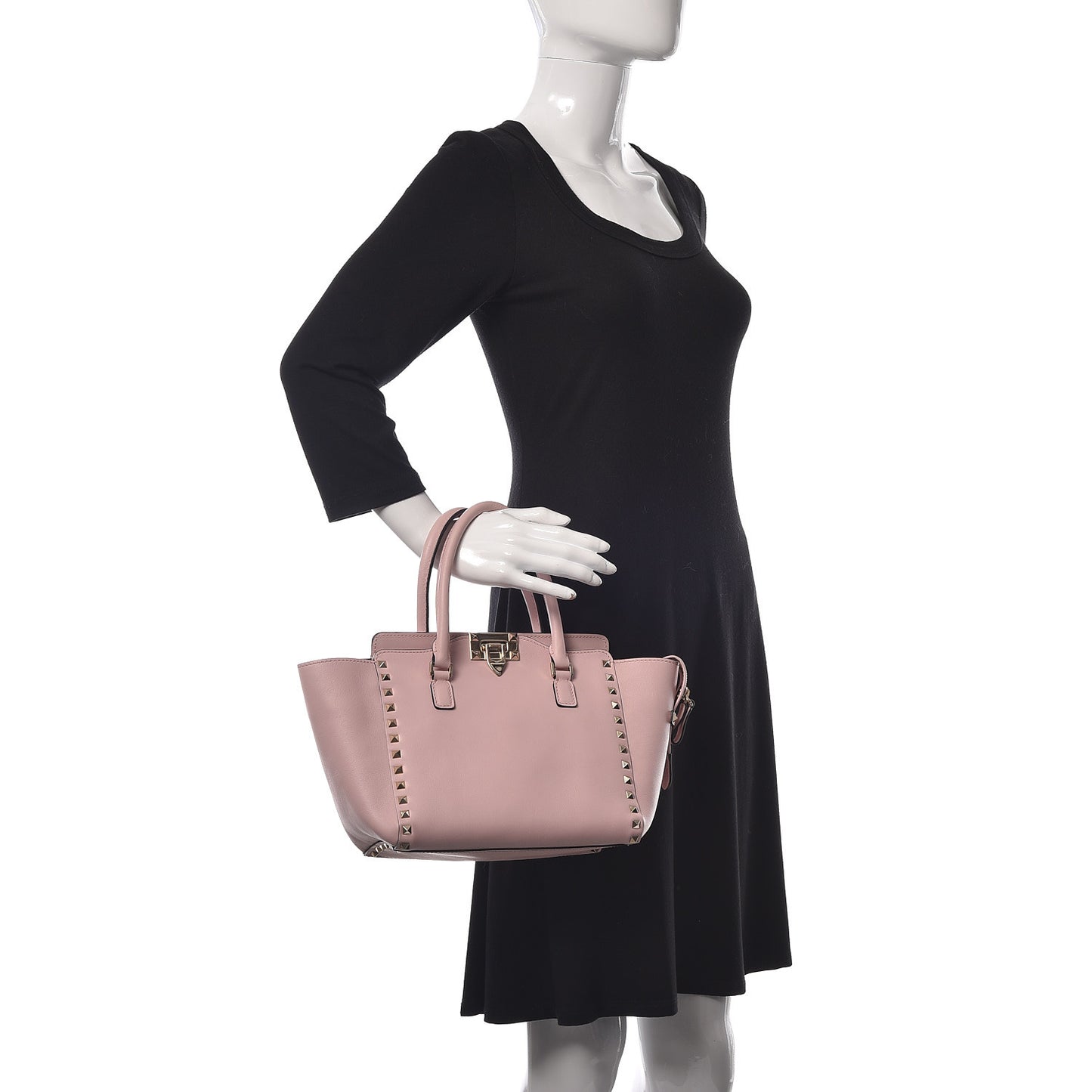 Vitello Small Rockstud Double Handle Tote Water Rose