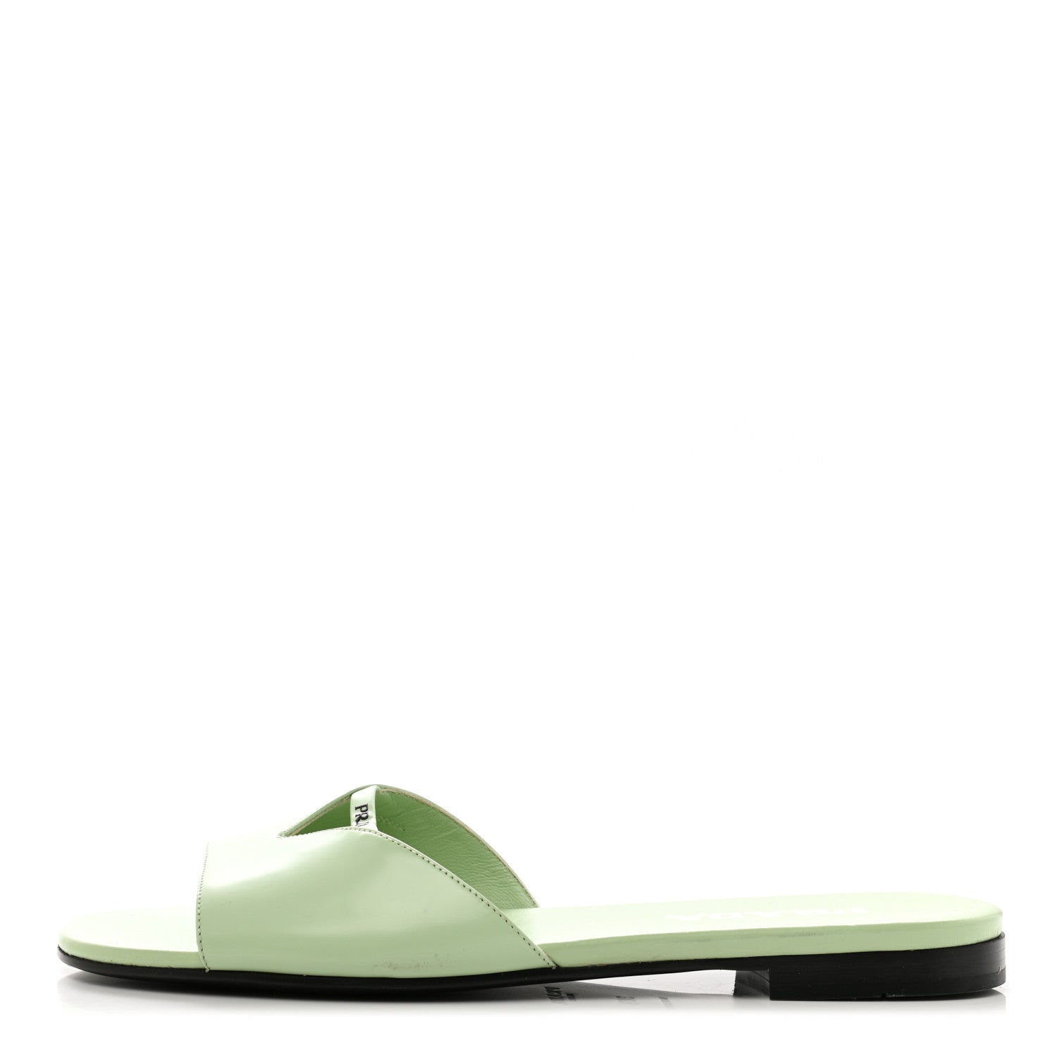 Prada Spazzolato Logo Triangle Cut Out Flat Slide Sandals 38.5 Acqua 1 of 10