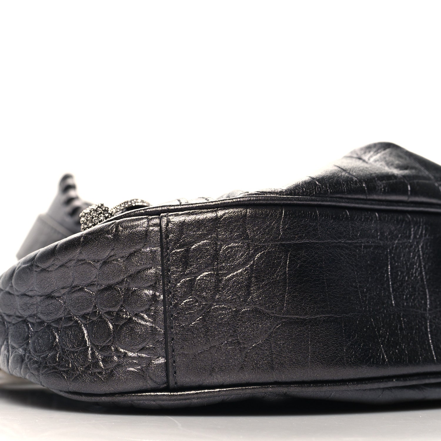 Balenciaga Extra Supple Calfskin Crystal Crocodile Embossed Le Cagole Shoulder Bag XS Gunmetal 10 of 11