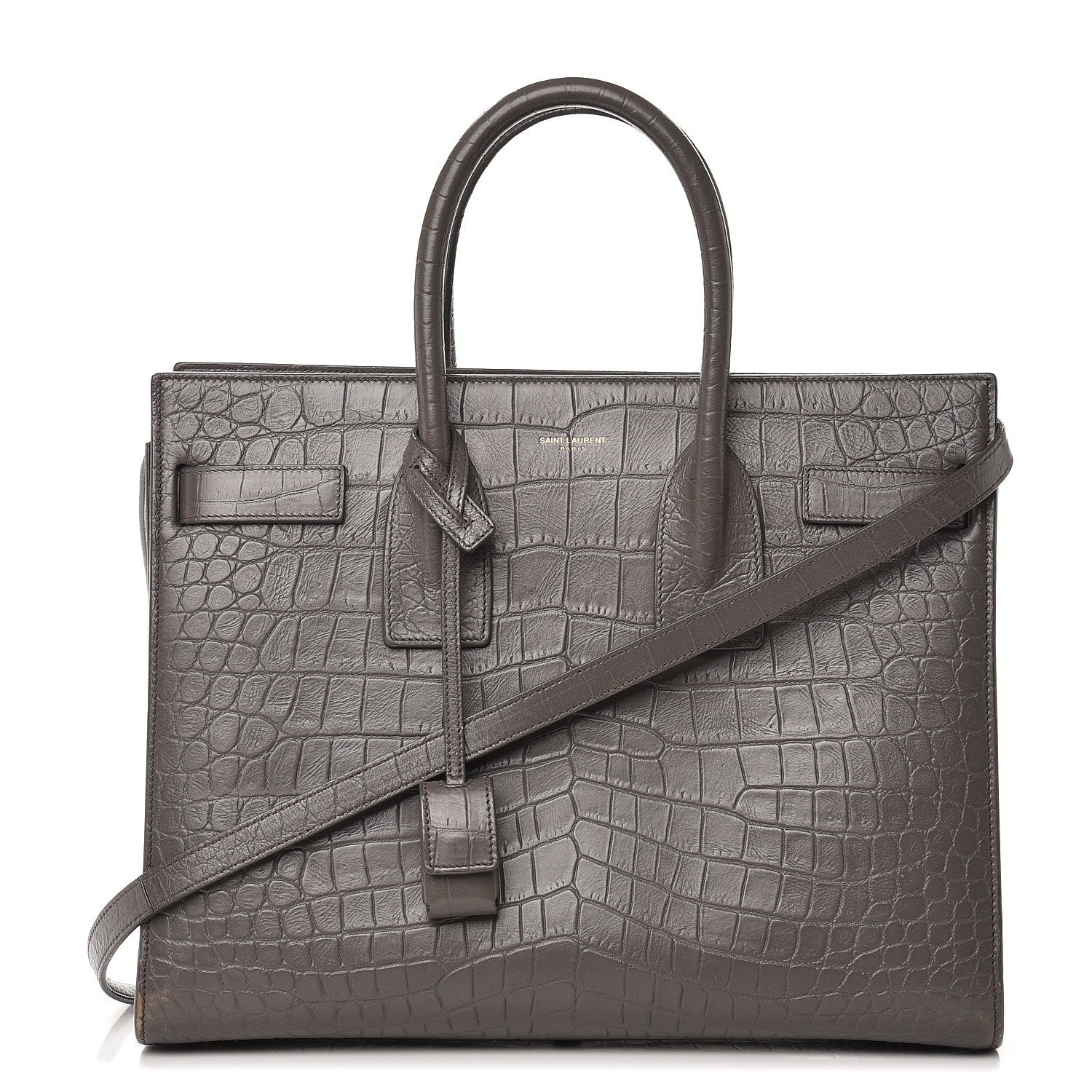 Saint Laurent Calfskin Crocodile Embossed Small Sac De Jour Earth 1 of 15