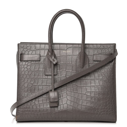 Saint Laurent Calfskin Crocodile Embossed Small Sac De Jour Earth 1 of 15
