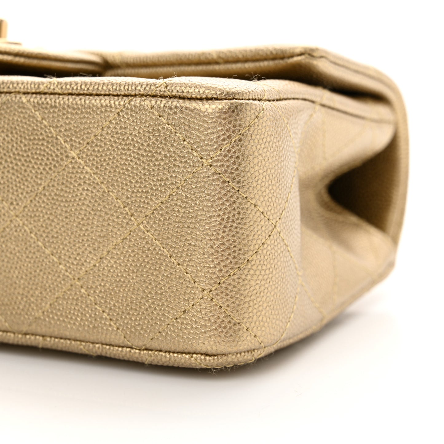 Metallic Caviar Quilted Mini Top Handle Rectangular Flap Gold