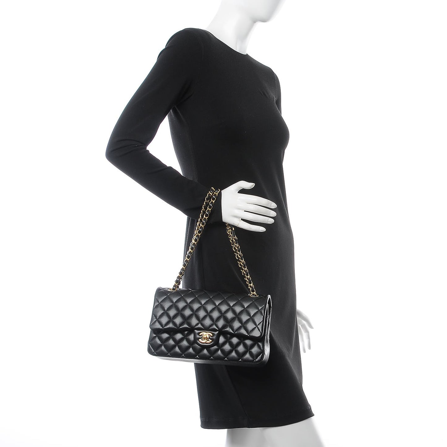 Lambskin Quilted Medium Double Flap Black