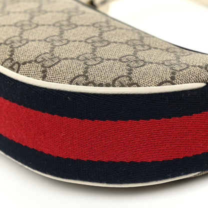 Gucci GG Supreme Monogram Textured Dollar Calfskin Web Mini Ophidia Half Moon Hobo Beige Ebony Mystic White 8 of 10