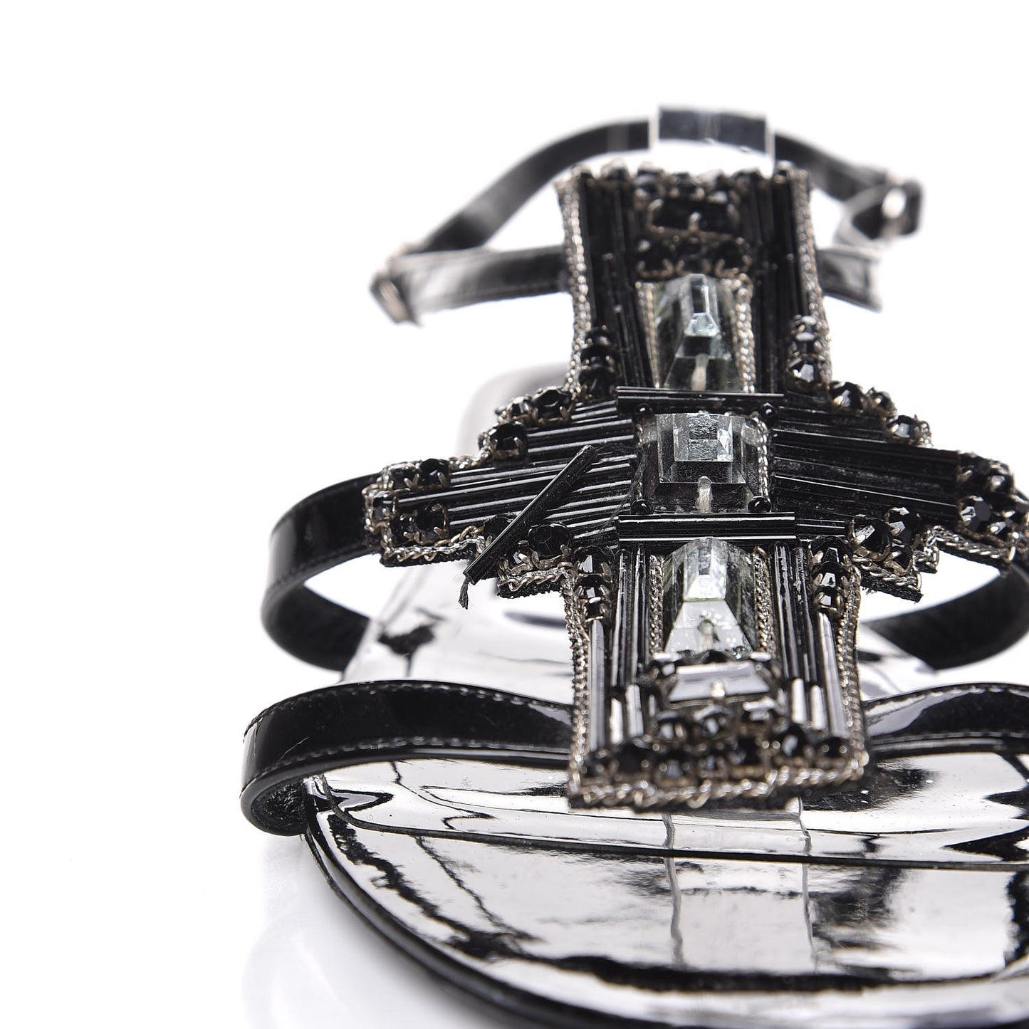 Patent Crystal Embellished Sandals 38.5 Black