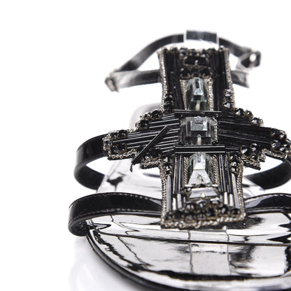 Chanel Patent Crystal Embellished Sandals 38.5 Black 12 of 14