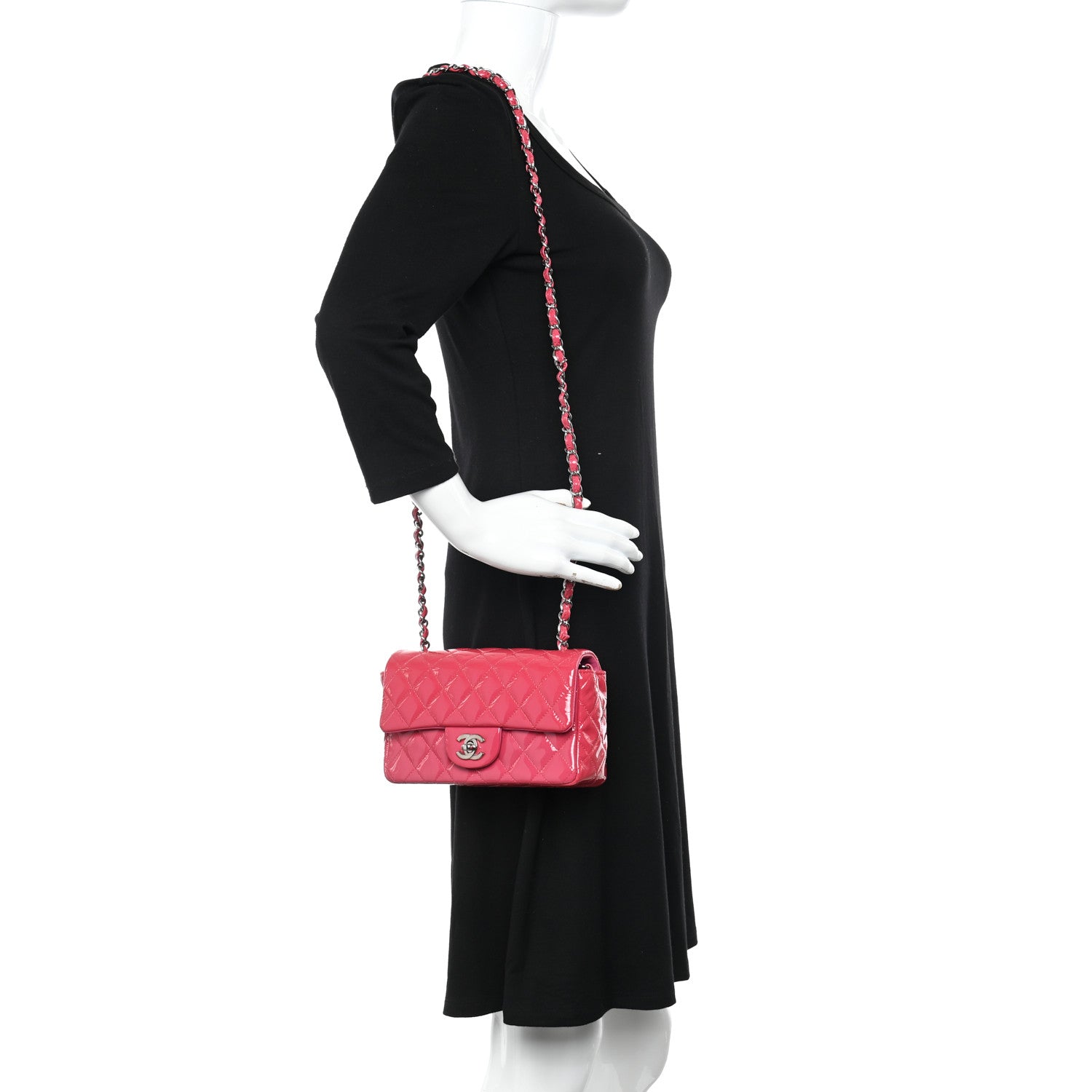 Chanel Patent Calfskin Quilted Mini Rectangular Flap Pink 2 of 10