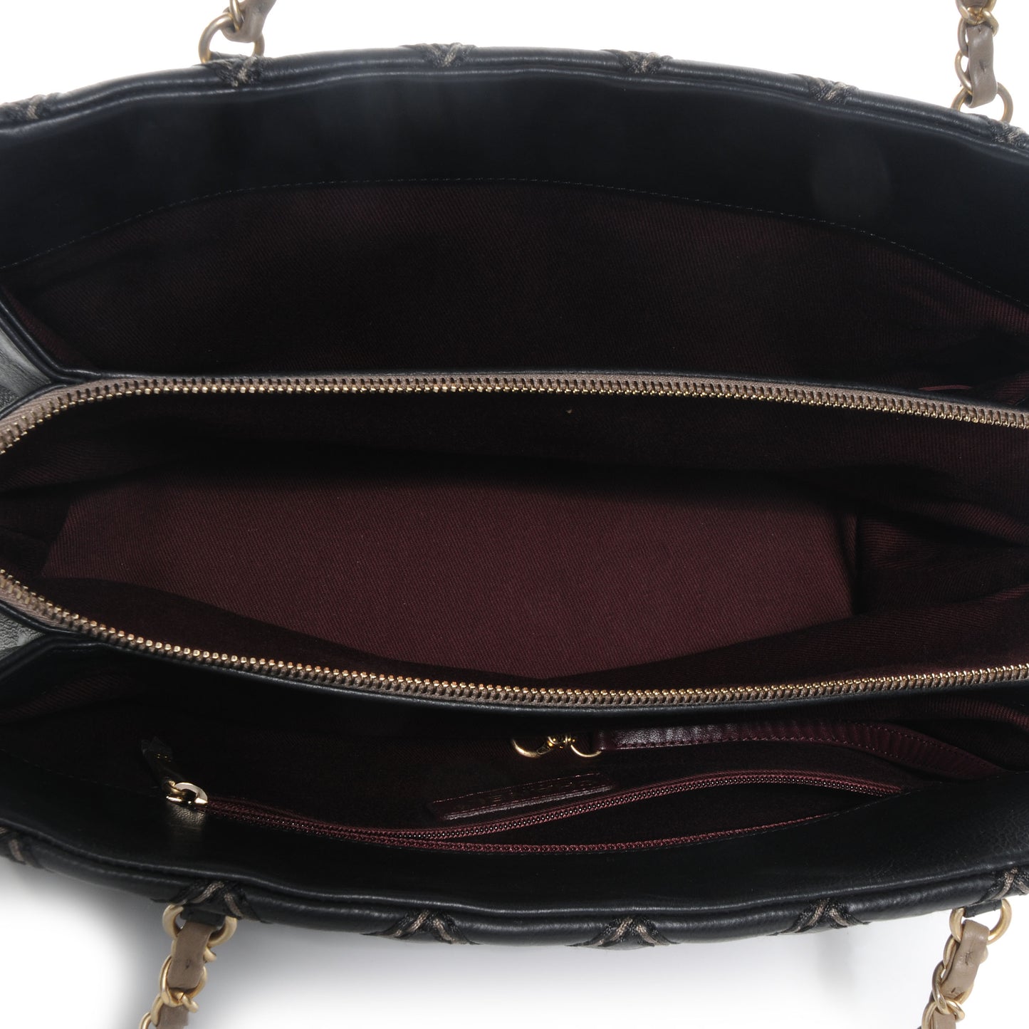 Calfskin Double Contrast Stitch Large Tote Black