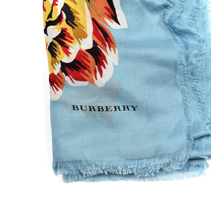 Burberry Modal Cashmere Peony Rose Print Shawl Scarf Blue Multicolor 5 of 5