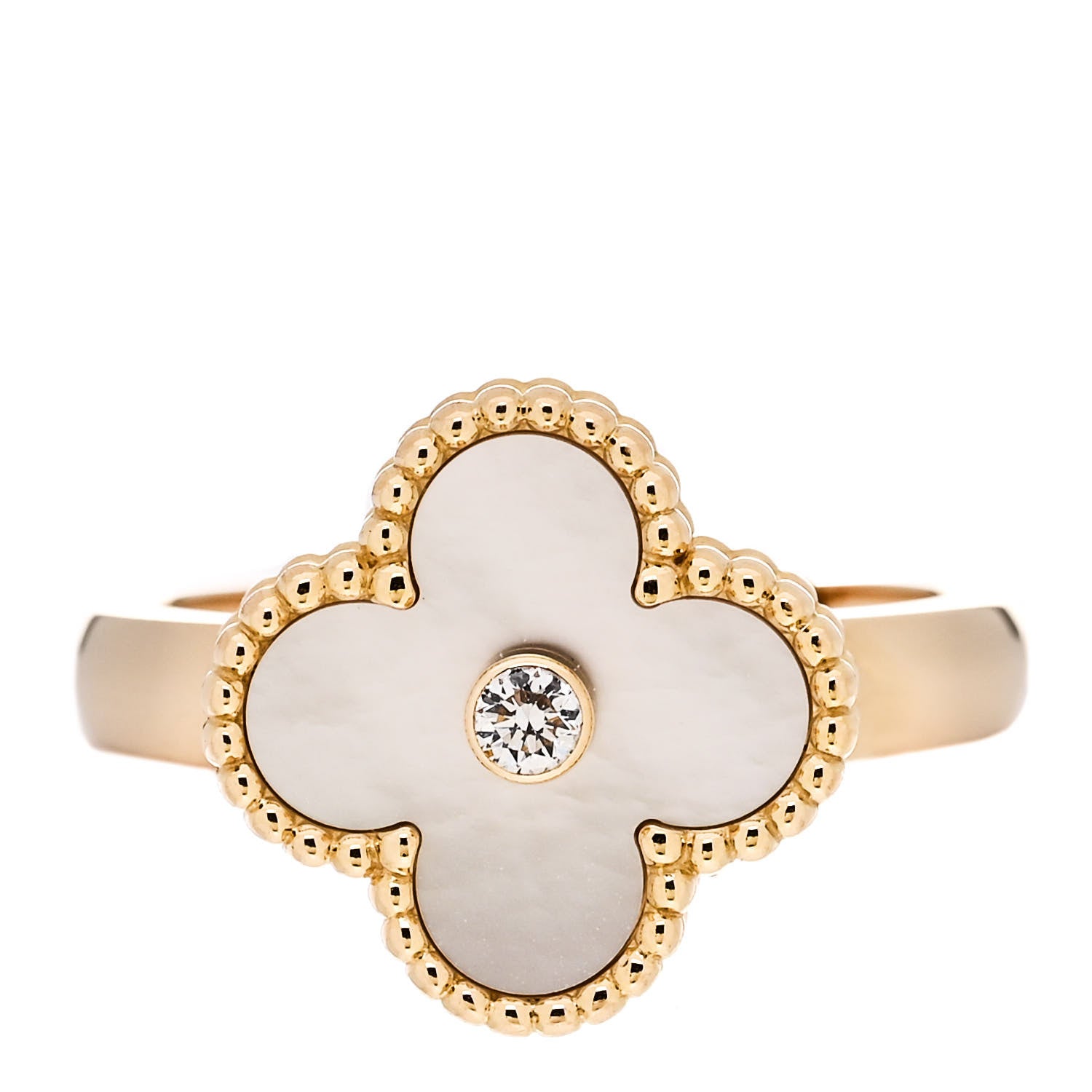 Van Cleef & Arpels 18K Yellow Gold Diamond Mother of Pearl Vintage Alhambra Ring 58 8.25 1 of 6