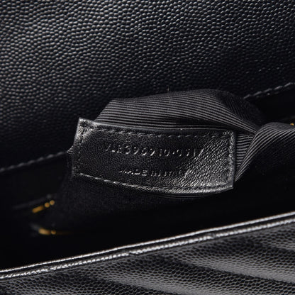 Saint Laurent Grain De Poudre Matelasse Chevron Large Monogram Satchel Black 8 of 8
