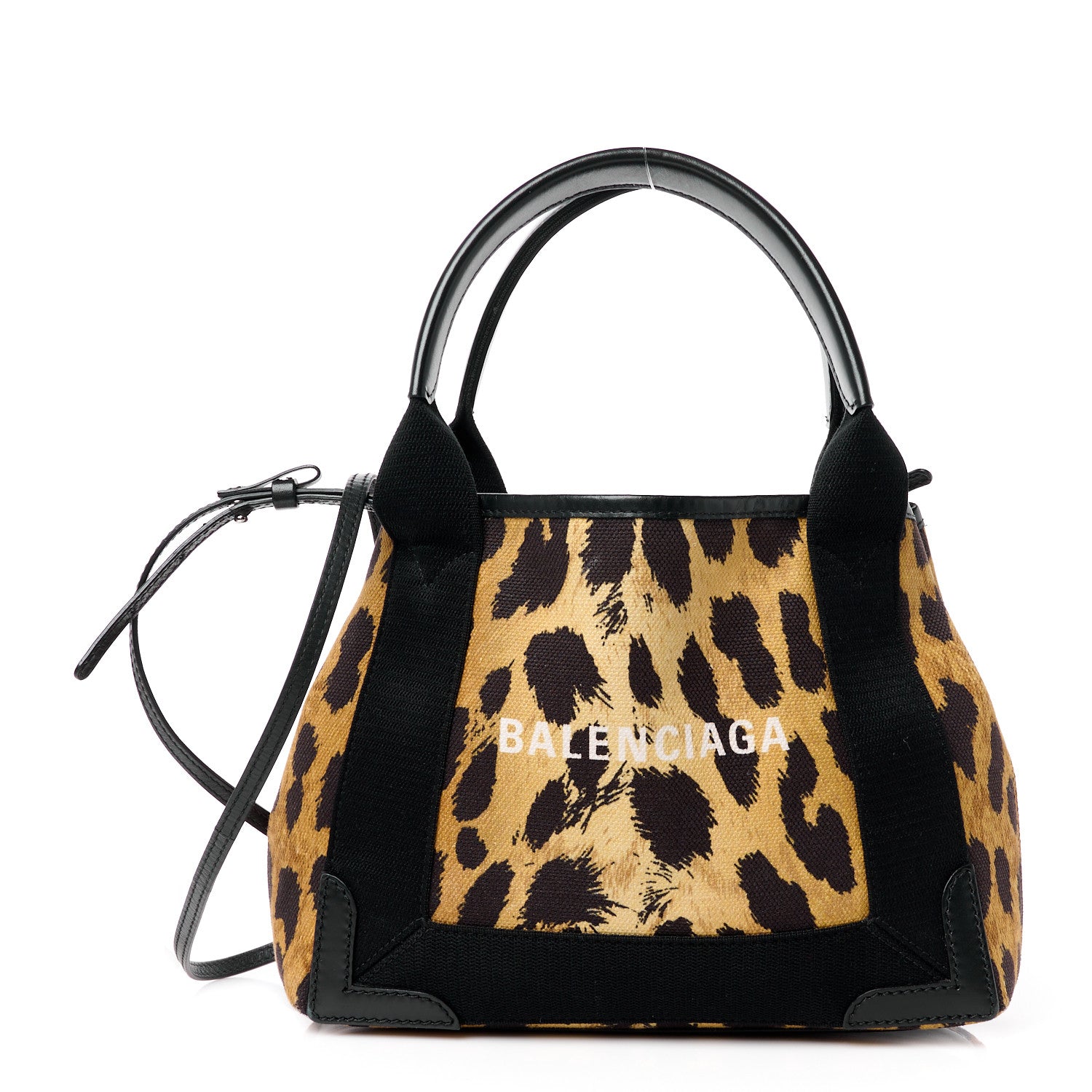 Balenciaga Cotton Canvas Satin Calfskin Leopard Print Navy Cabas XS Beige Black 1 of 12