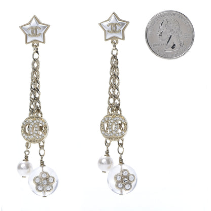 Chanel Crystal Pearl Resin CC Star Dangle Earrings Gold 2 of 5