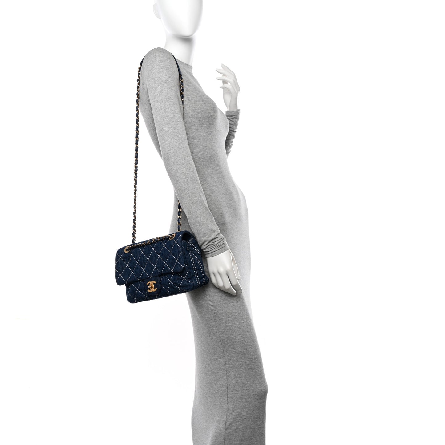 Denim Quilted Medium Denim Trip Single Flap Blue