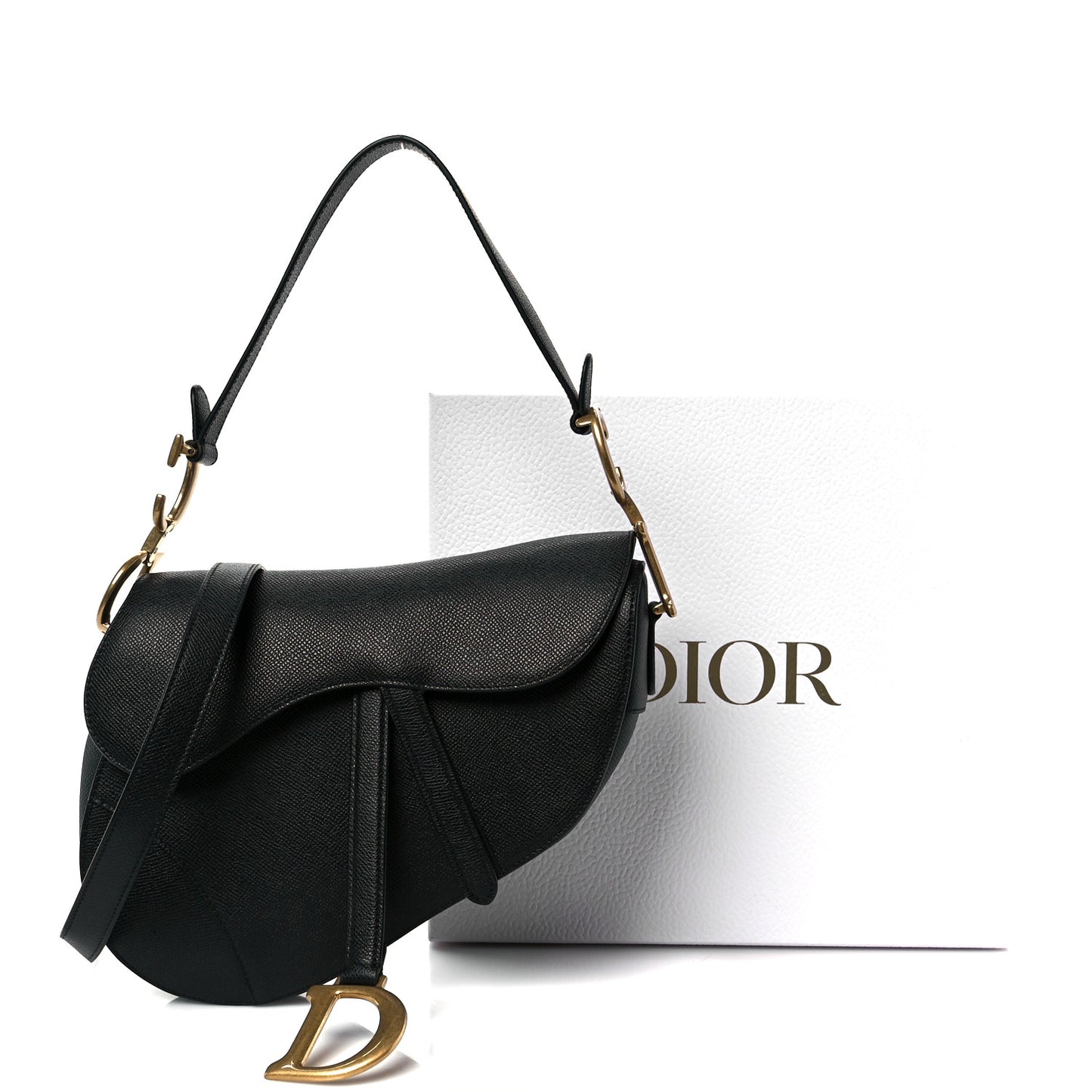 Grained Calfskin Saddle Bag With Strap Black
