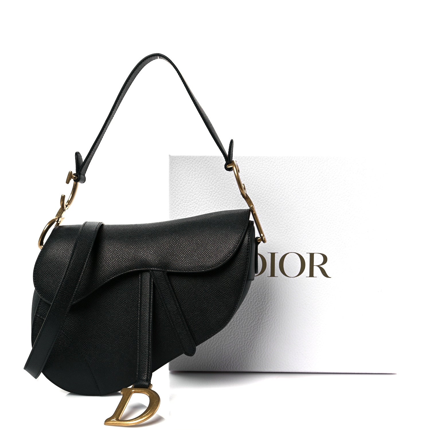 Christian Dior Grained Calfskin Saddle Bag With Strap Black 11 of 11