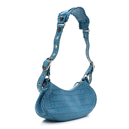 Balenciaga Extra Supple Calfskin Crocodile Embossed Le Cagole Shoulder Bag XS Turquoise 3 of 9