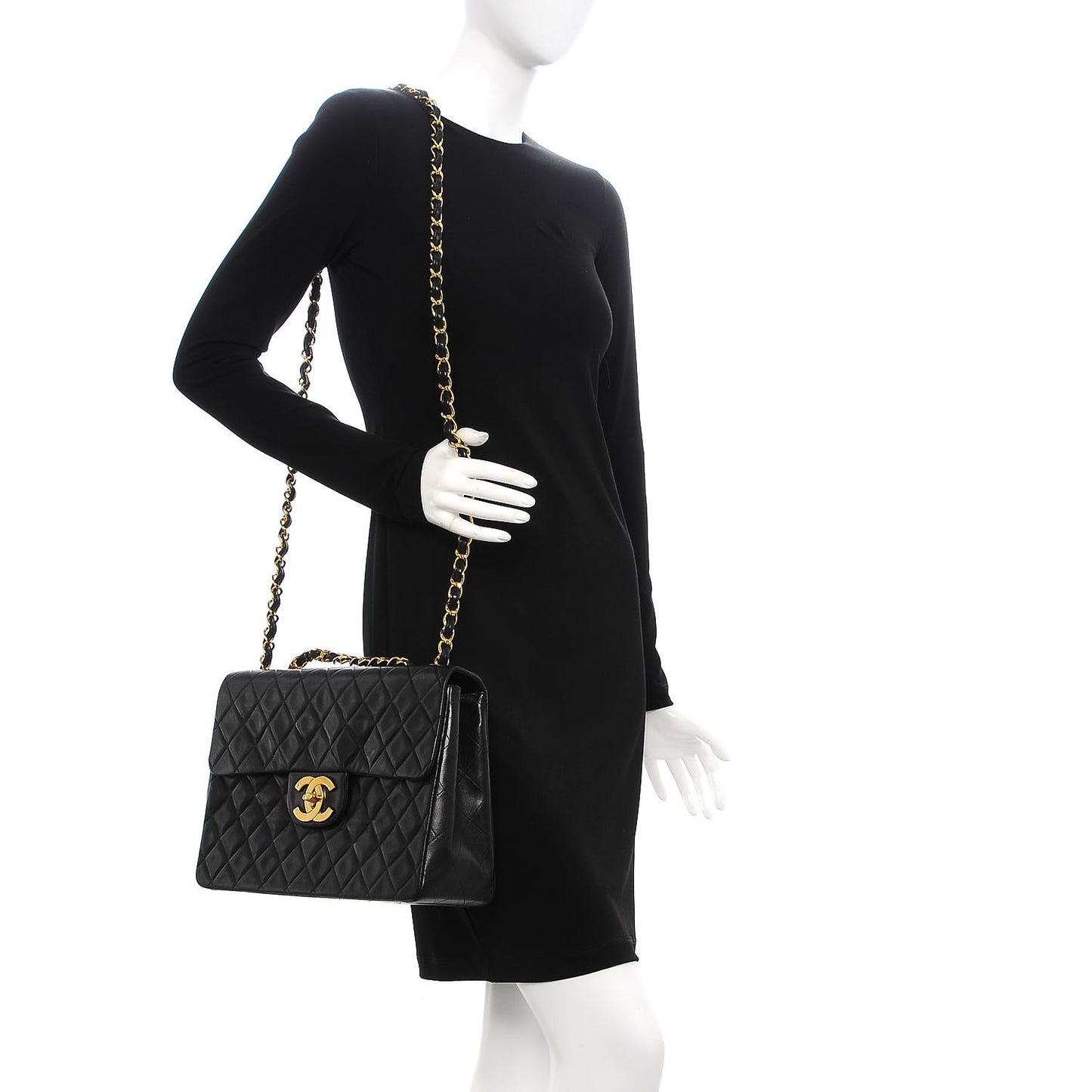 Lambskin Quilted XL Jumbo Single Flap Black