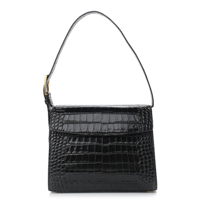 Balenciaga Shiny Calfskin Crocodile Embossed Medium Ghost Shoulder Bag Black 1 of 10