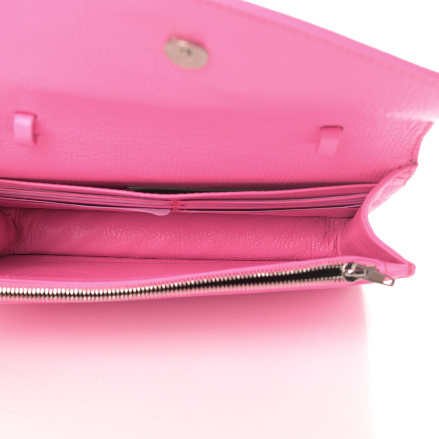 Shiny Goatskin Logo Embossed BB Wallet On Chain Acid Pink
