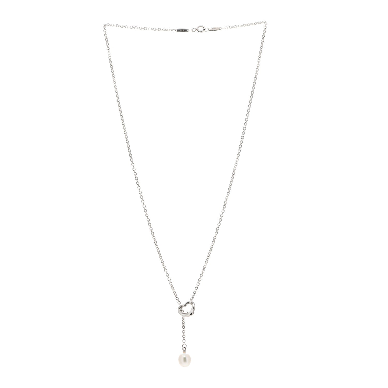Tiffany Sterling Silver Pearl 8-8.5mm Elsa Peretti Open Heart Lariat Necklace 3 of 7