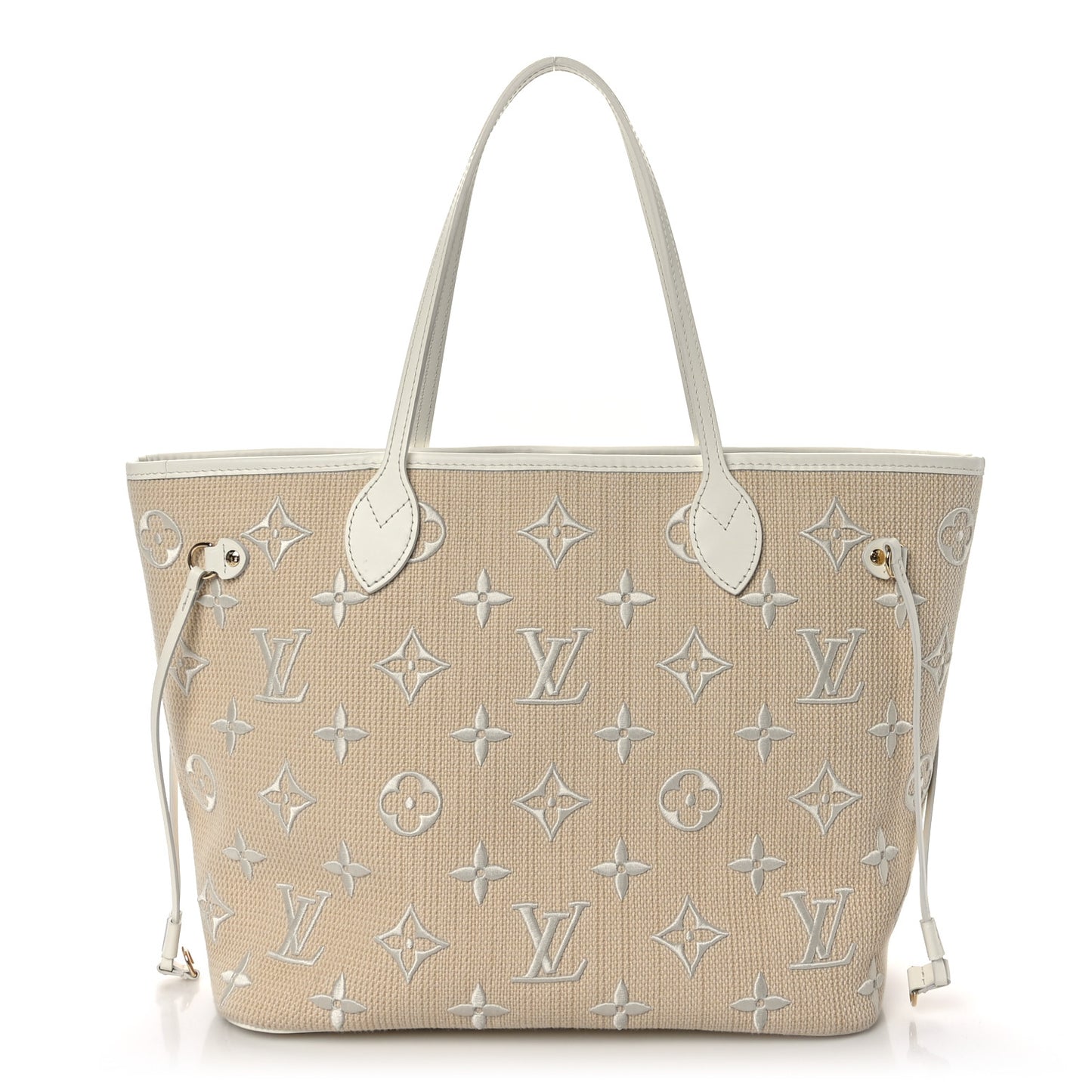 Cotton Monogram Embroidered Neverfull MM Beige White