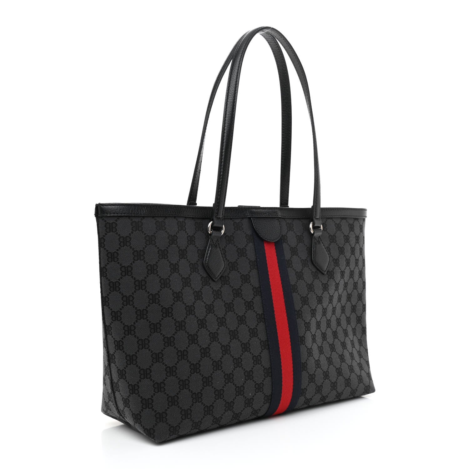 Gucci X BALENCIAGA BB Monogram Web Graffiti Medium Ophidia Shopping Tote Black 3 of 7