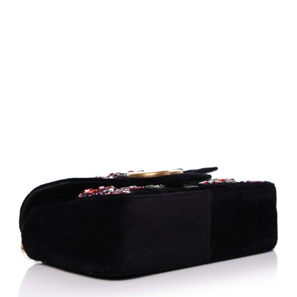 Gucci Velvet Matelasse Embroidered Mini GG Marmont Shoulder Bag Black 4 of 9