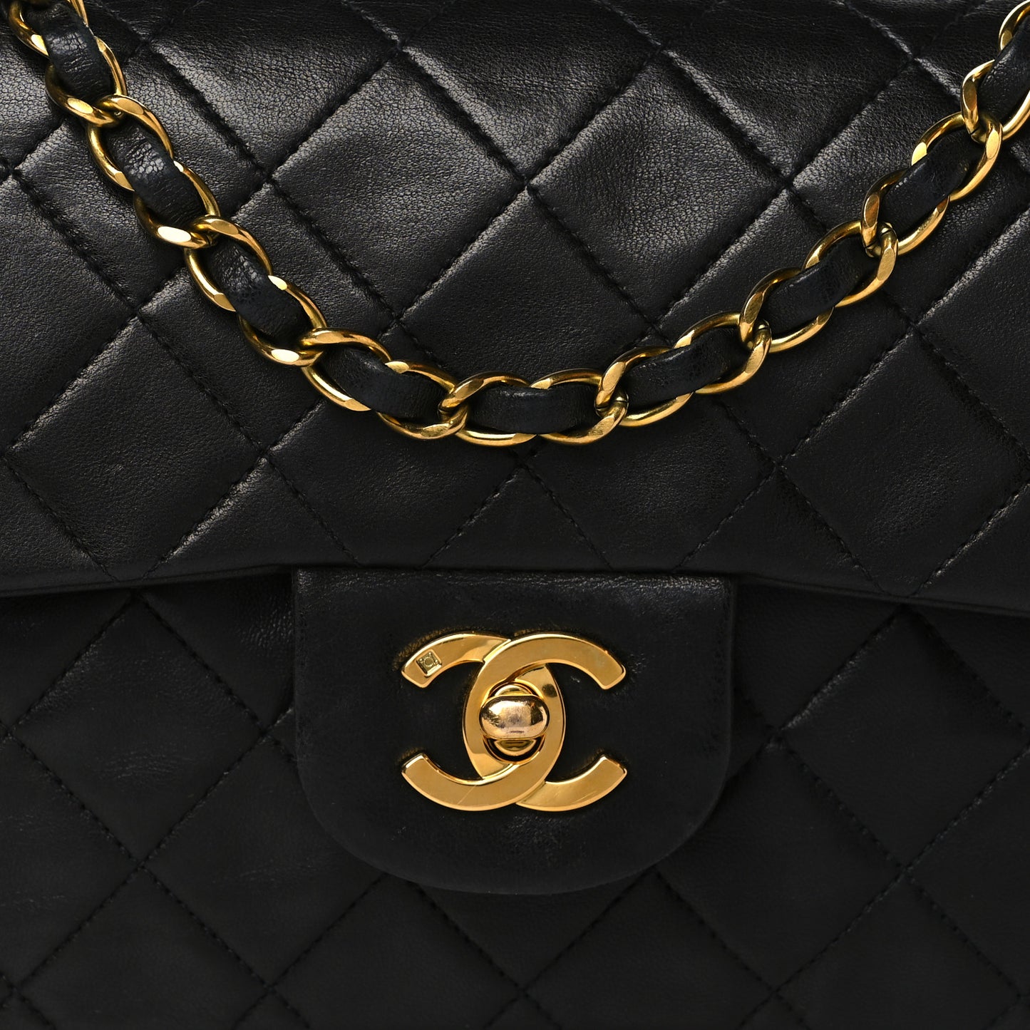 Lambskin Quilted Small Double Flap Black