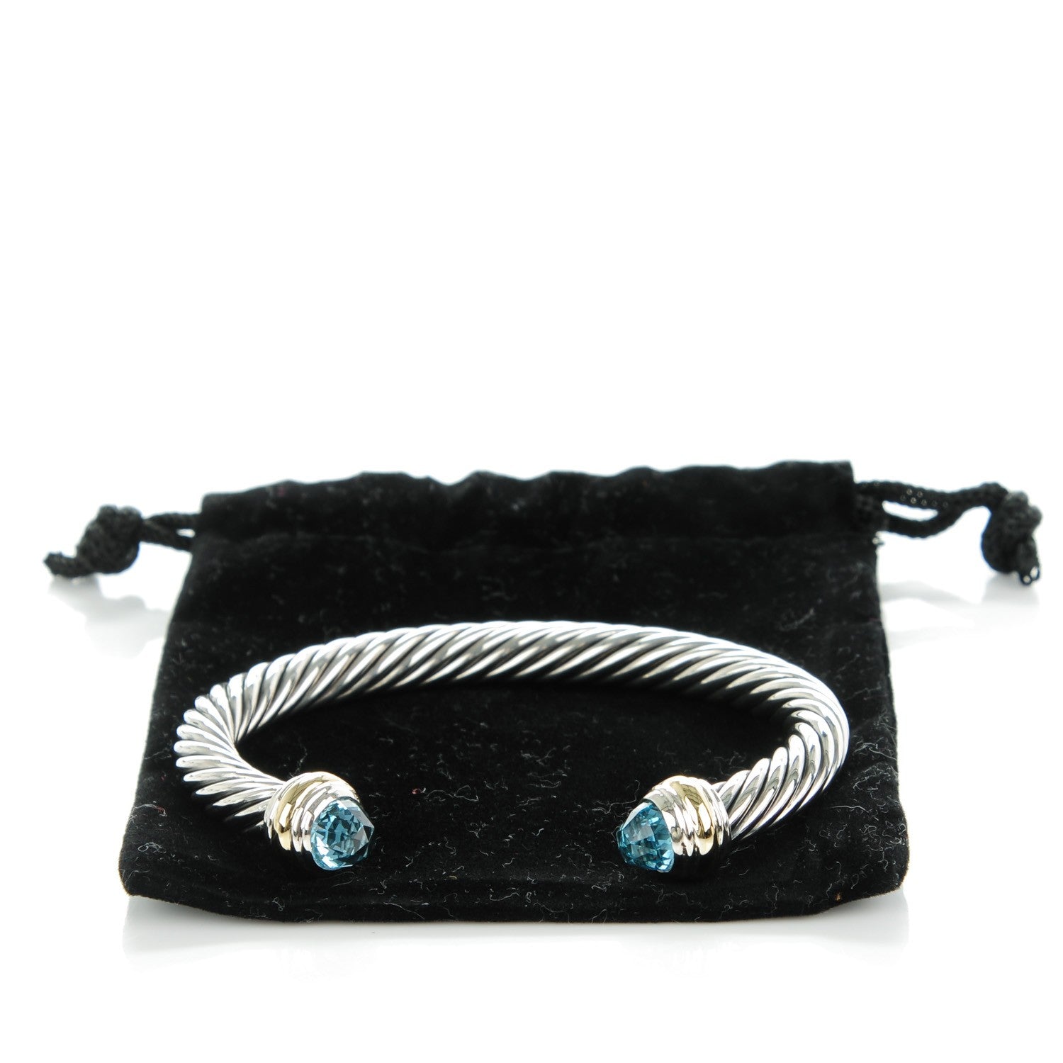 David Yurman Sterling Silver 14K Yellow Gold Blue Topaz 7mm Cable Classics Bracelet 5 of 5