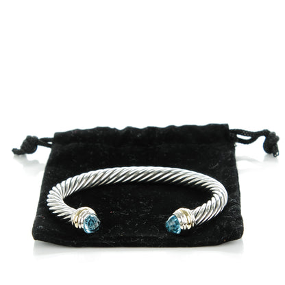 David Yurman Sterling Silver 14K Yellow Gold Blue Topaz 7mm Cable Classics Bracelet 5 of 5
