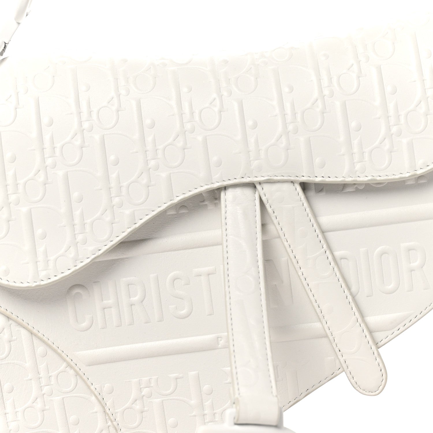 Christian Dior Calfskin Embossed Oblique Saddle Bag White 8 of 10