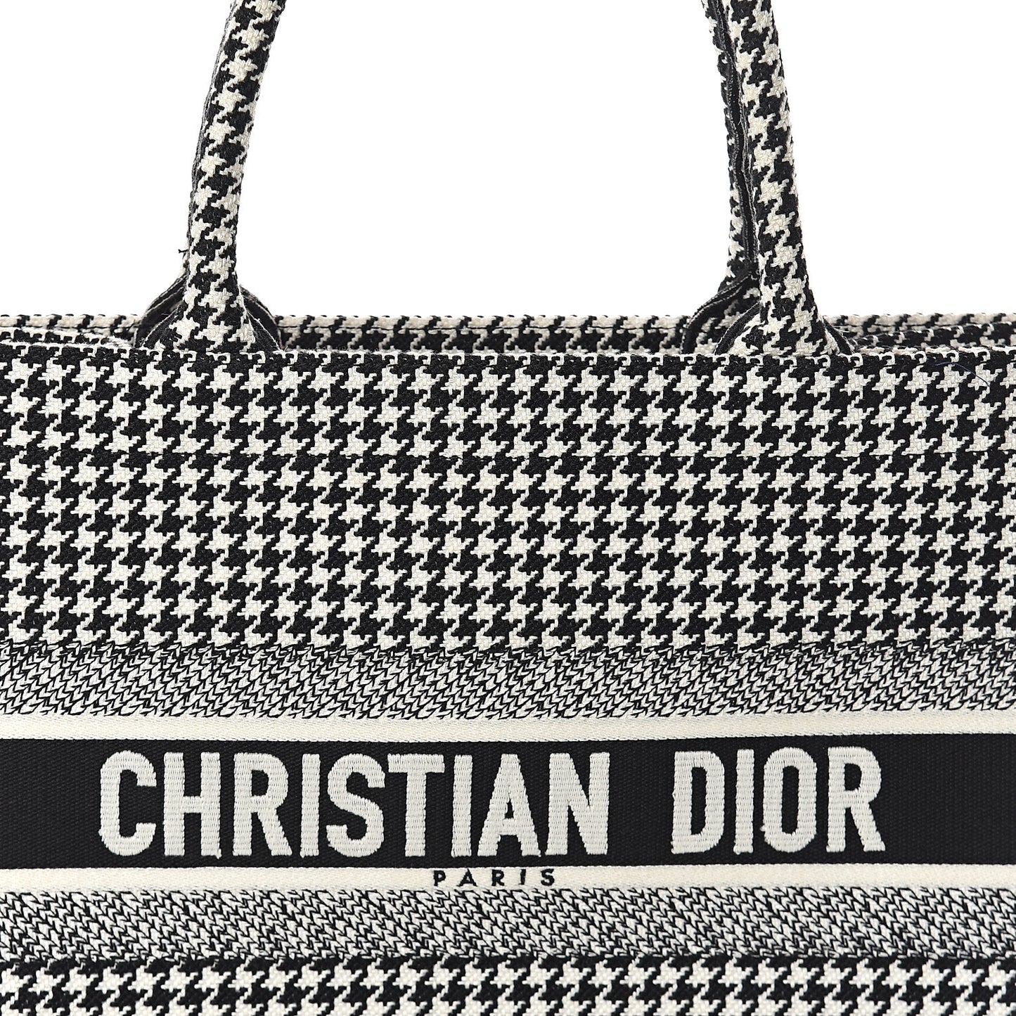 Canvas Houndstooth Embroidered Medium Book Tote Black White