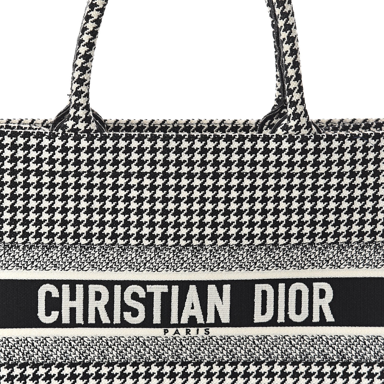 Christian Dior Canvas Houndstooth Embroidered Medium Book Tote Black White 8 of 8