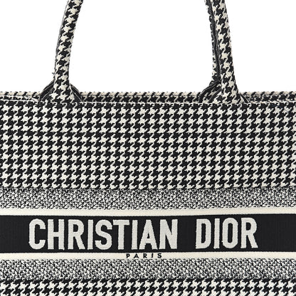 Christian Dior Canvas Houndstooth Embroidered Medium Book Tote Black White 8 of 8