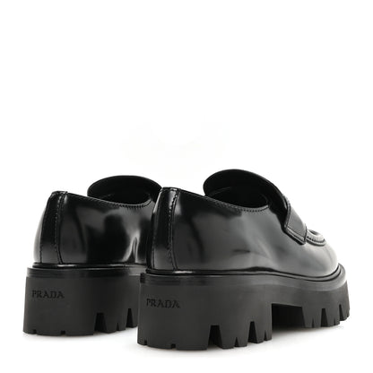 Prada Spazzolato Metal Triangle Logo 50mm Loafers 37 Black 5 of 8