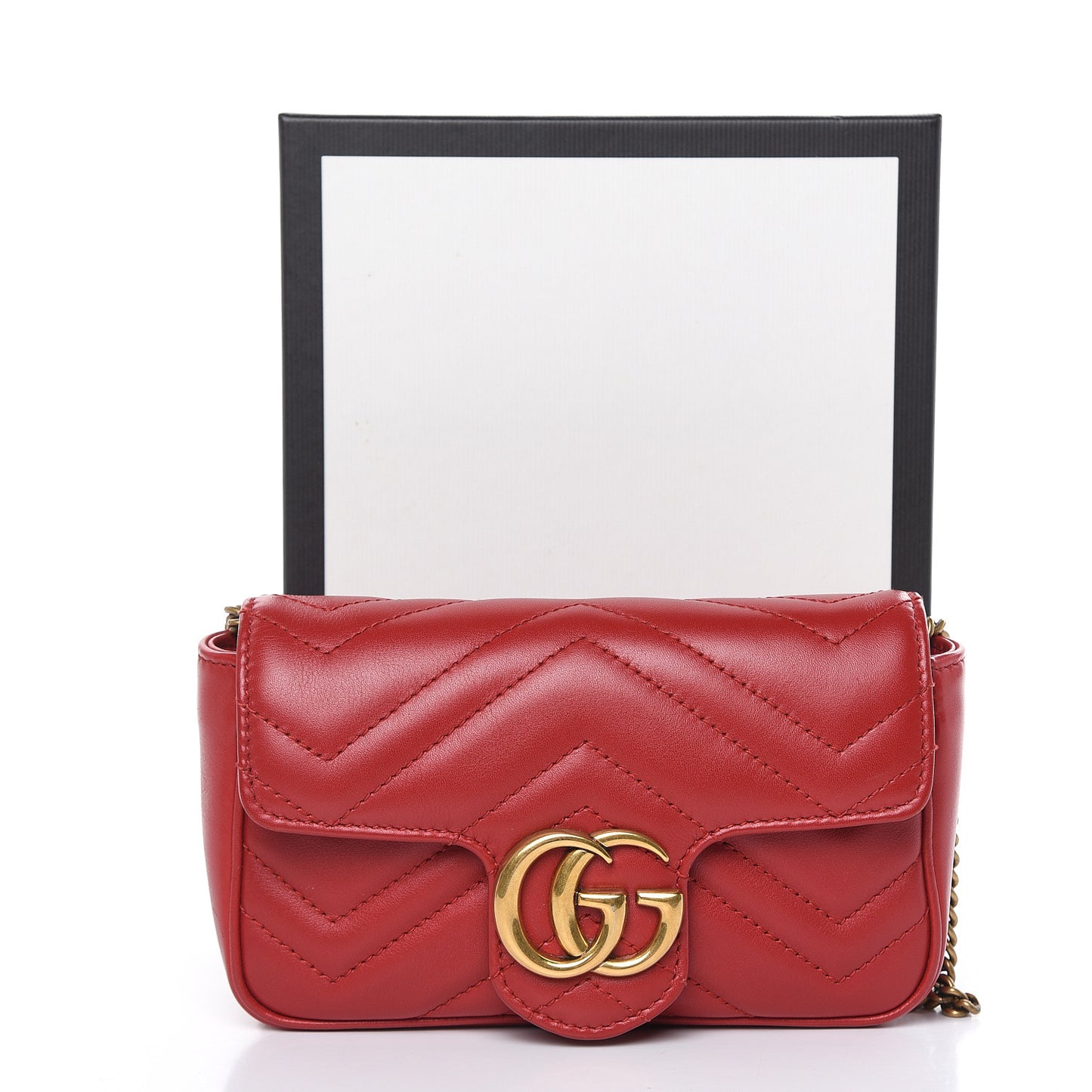 Calfskin Matelasse Super Mini GG Marmont Shoulder Bag Hibiscus Red