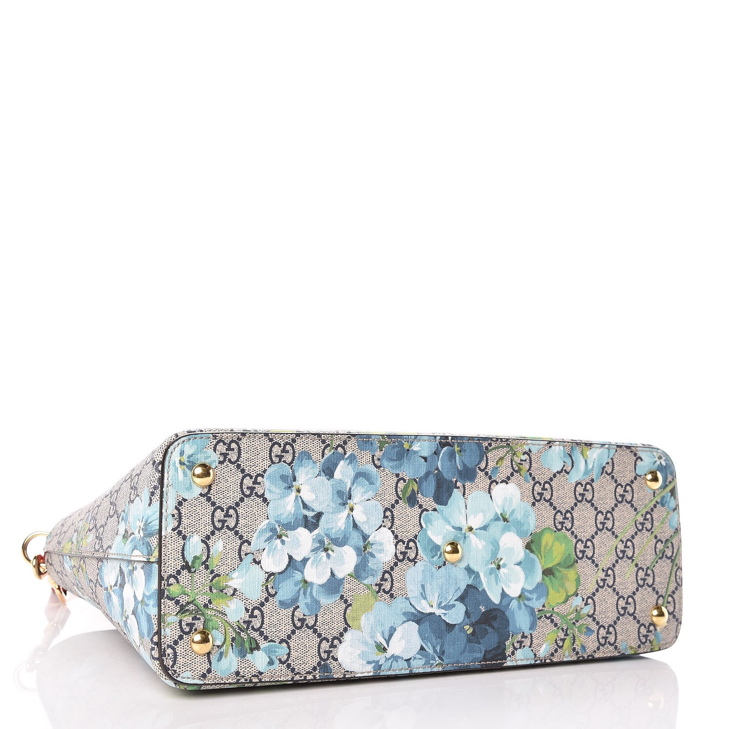 Gucci GG Supreme Monogram Blooms Medium Zip Top Tote Beige Blue Navy Hibiscus Red 4 of 9
