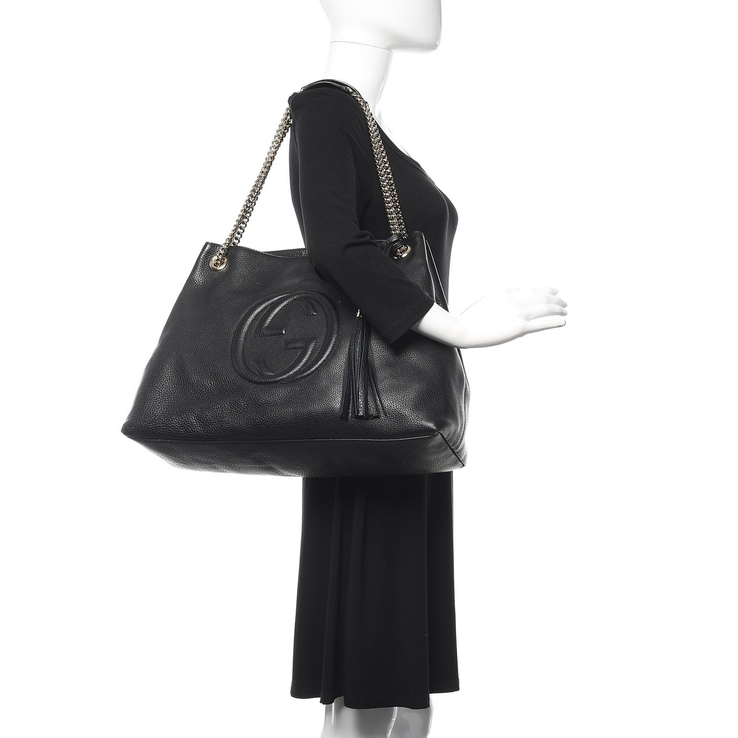 Pebbled Calfskin Large Soho Chain Shoulder Bag Black
