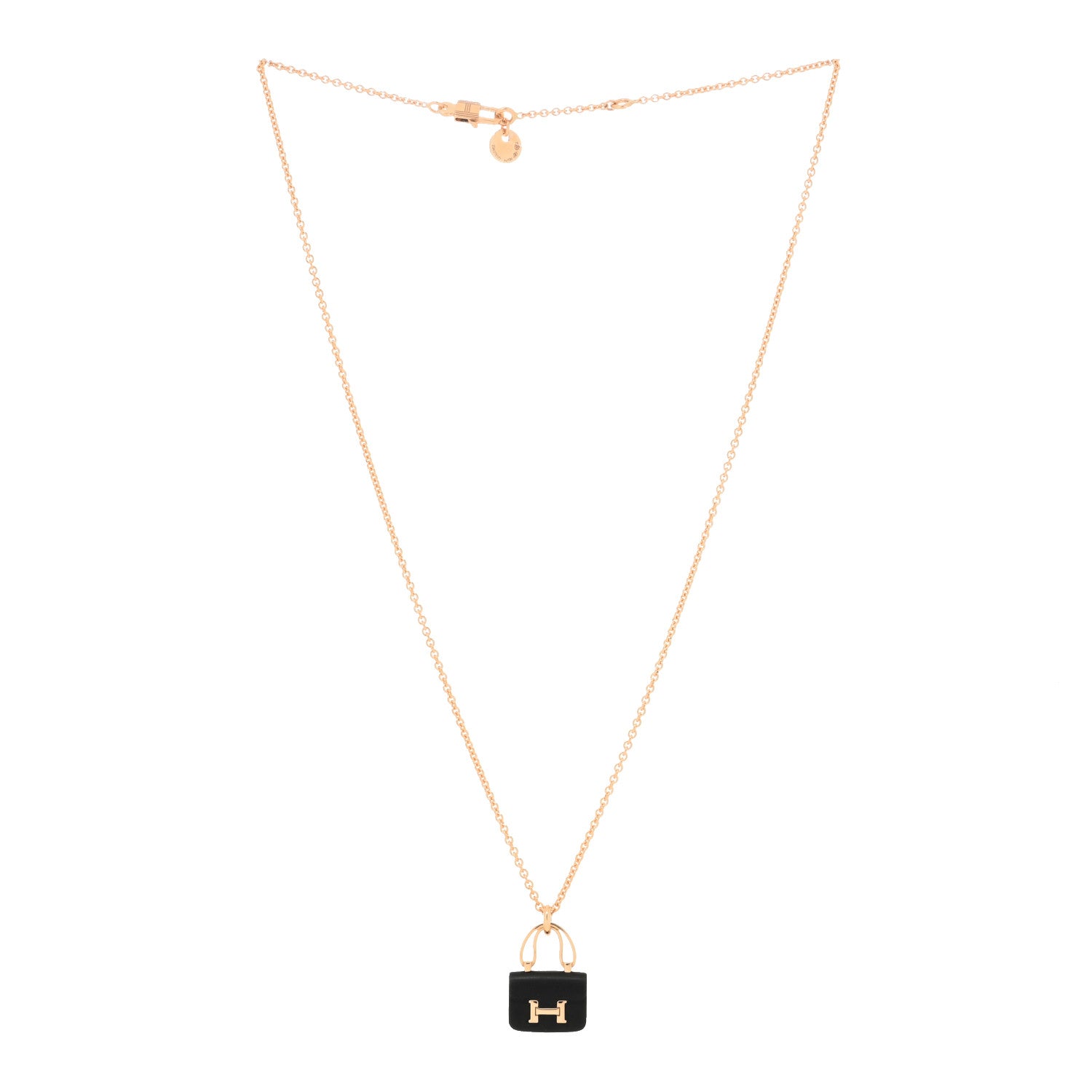 Hermes 18K Rose Gold Black Jade Constance Amulettes Pendant Necklace 2 of 4