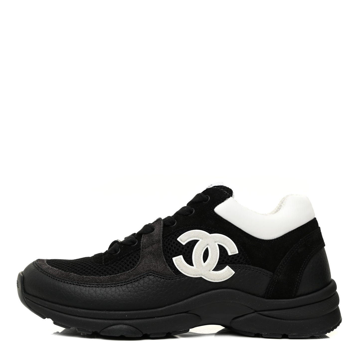 Fabric Calfskin Suede CC Sneakers 38 Black White