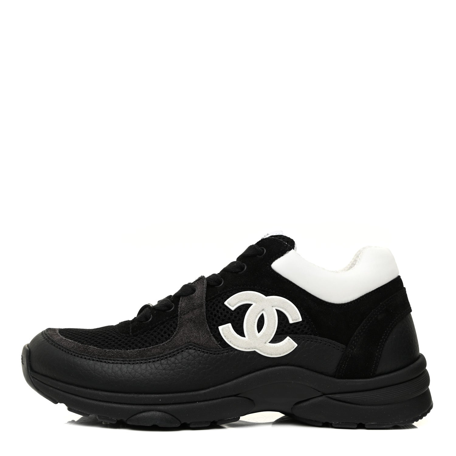 Chanel Fabric Calfskin Suede CC Sneakers 38 Black White 1 of 11