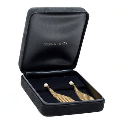 Tiffany 18K Yellow Gold Cultured Pearl Elsa Peretti Mesh Earrings 5 of 5