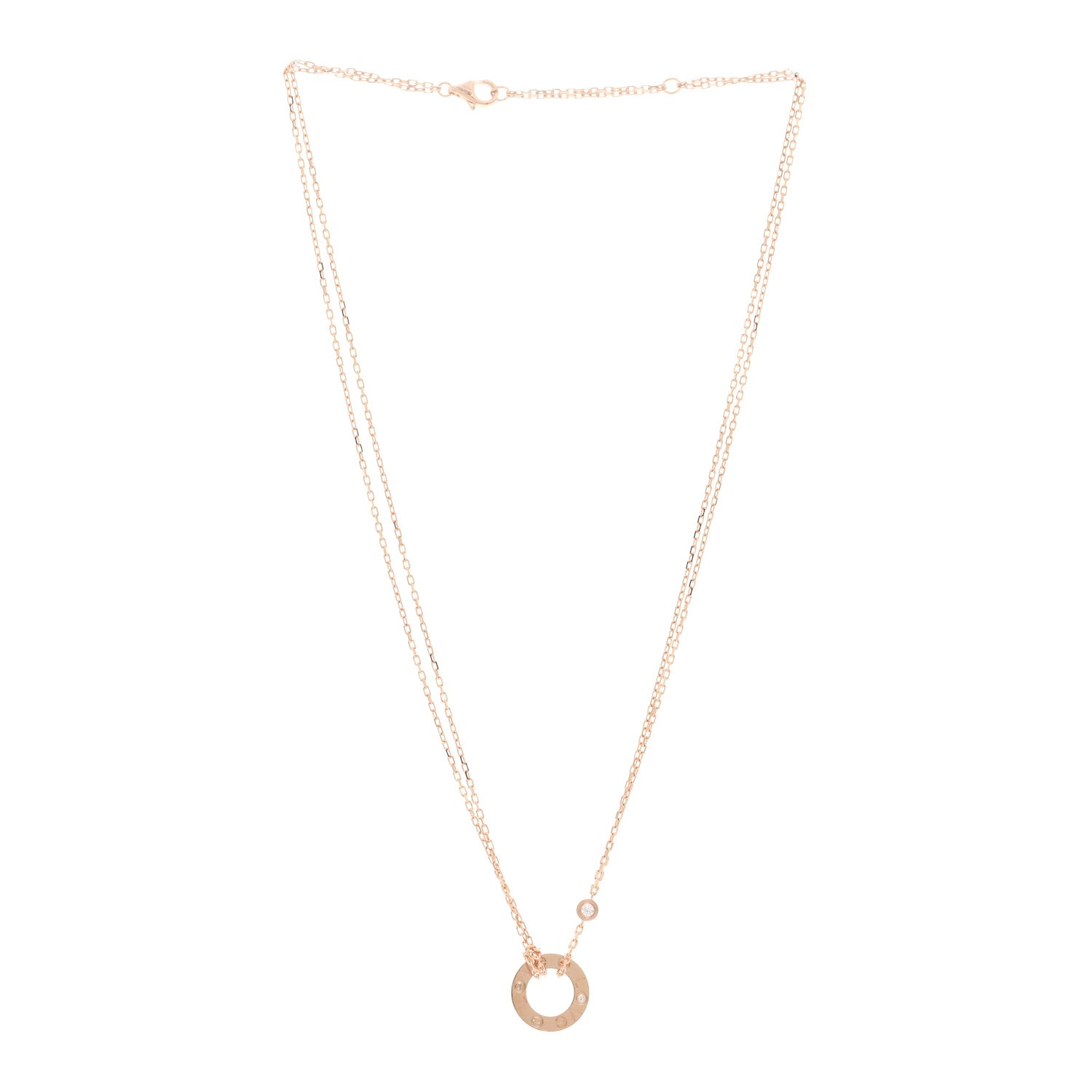 Cartier 18K Pink Gold 2 Diamond LOVE Necklace 3 of 5