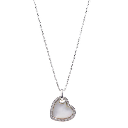 David Yurman Sterling Silver Diamond Mother of Pearl Heart Pendant Necklace 1 of 6