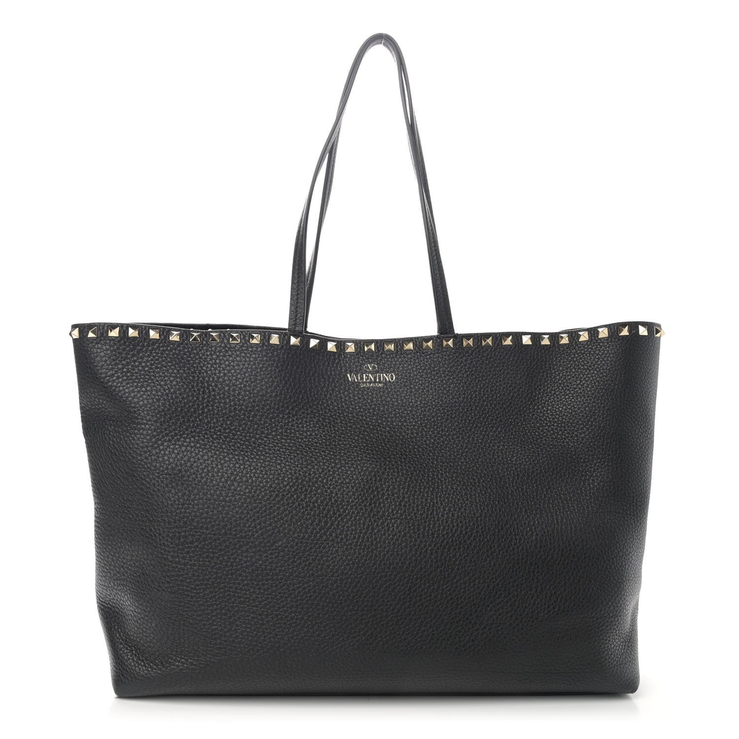 Valentino Garavani Grained Calfskin Rockstud Shoulder Tote Black 1 of 9