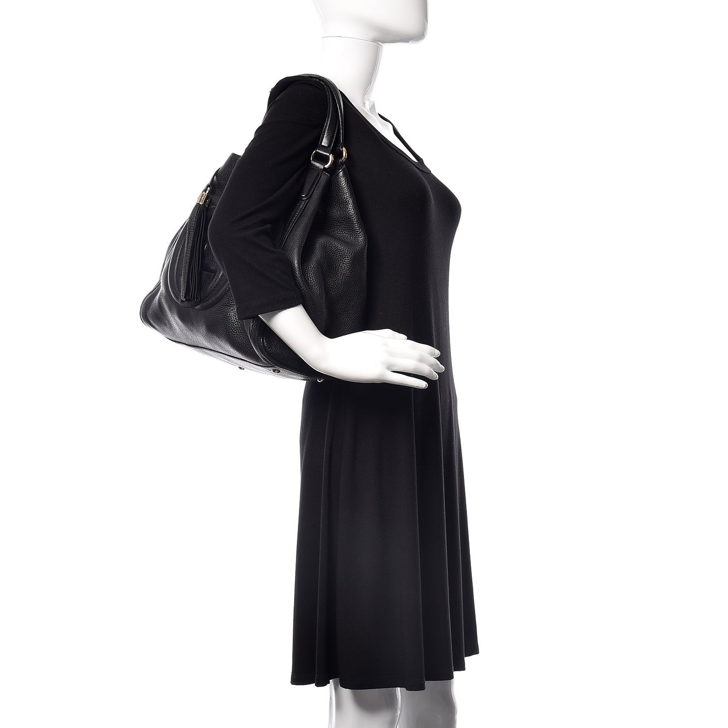 Pebbled Calfskin Medium Soho Shoulder Bag Black