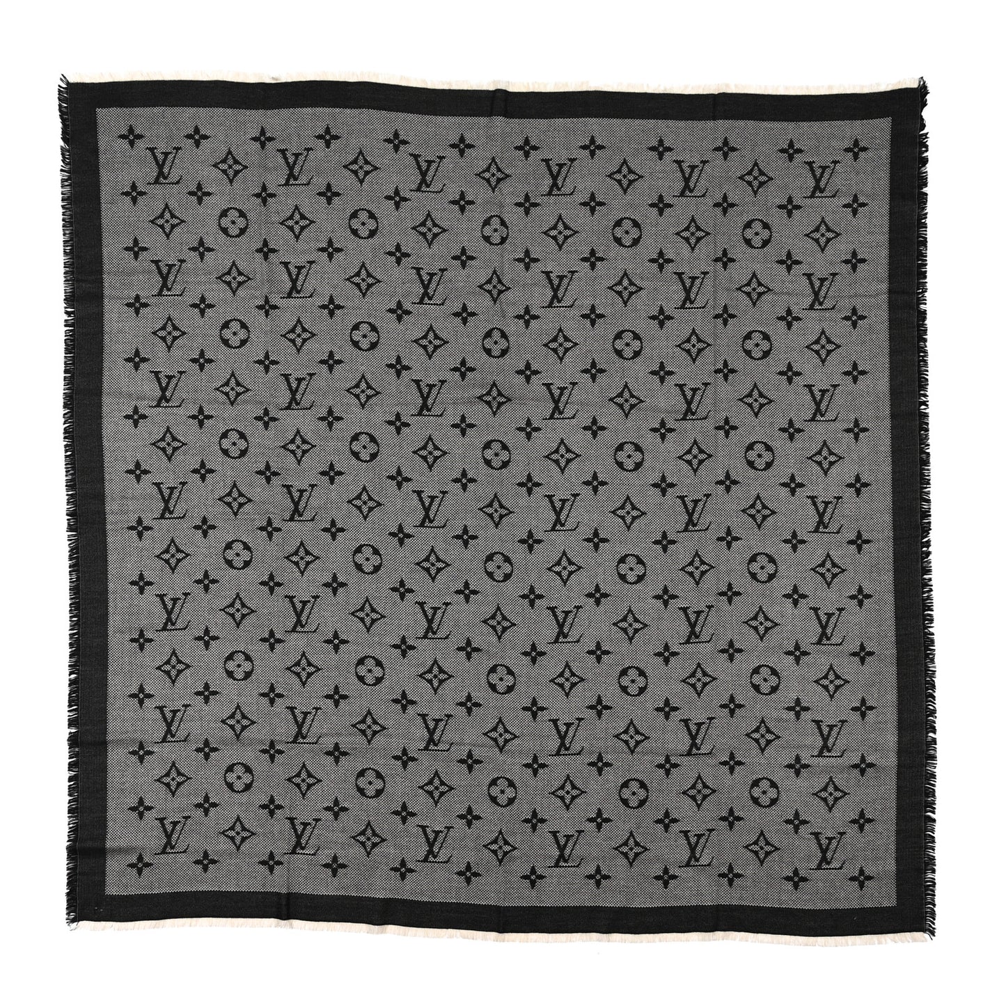 Silk Wool Monogram Neo Natte Shawl Black