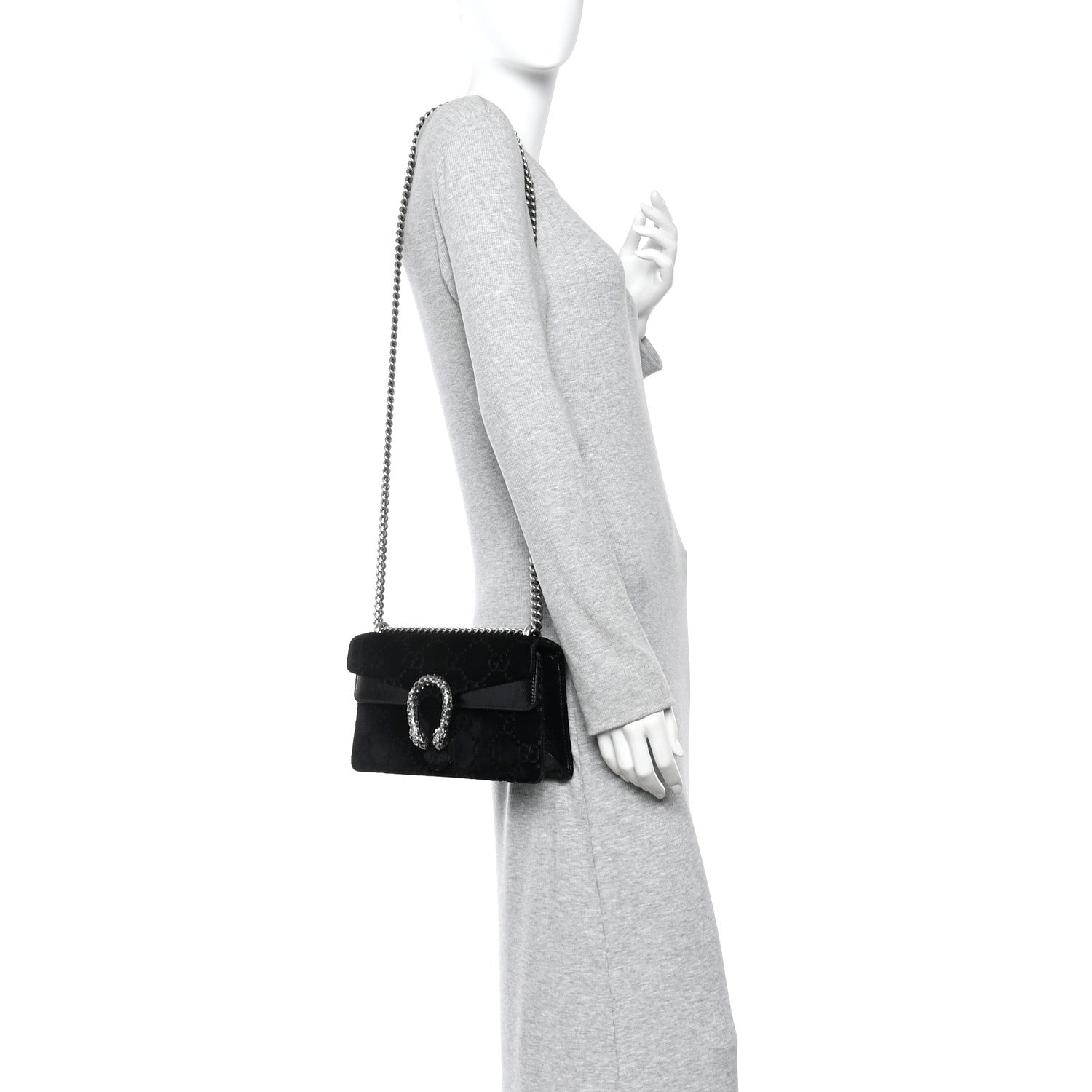 Gucci Velvet Skipper Crystal GG Monogram Small Dionysus Shoulder Bag Black Black Diamond 2 of 12